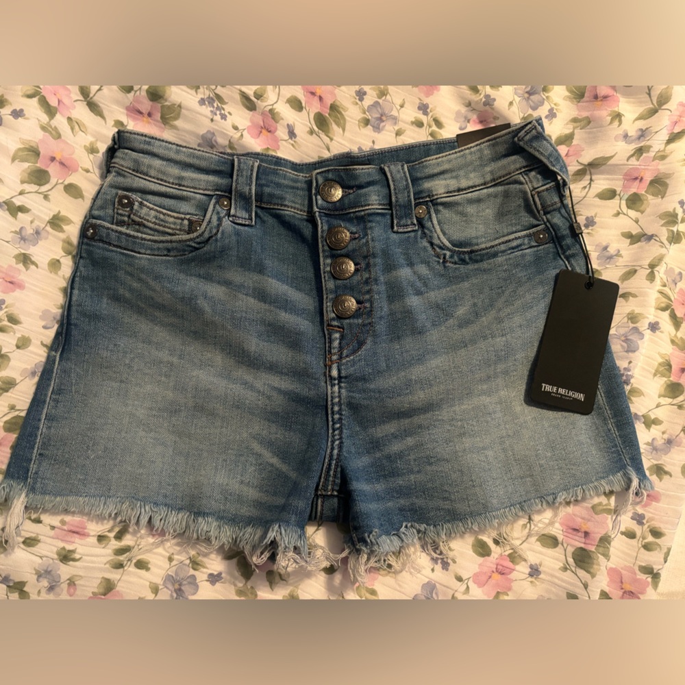 True Religion Maisie high rise denim short button closure denim blue